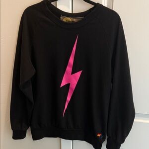 Aviator Nation Black Sweatshirt with Pink Lightning